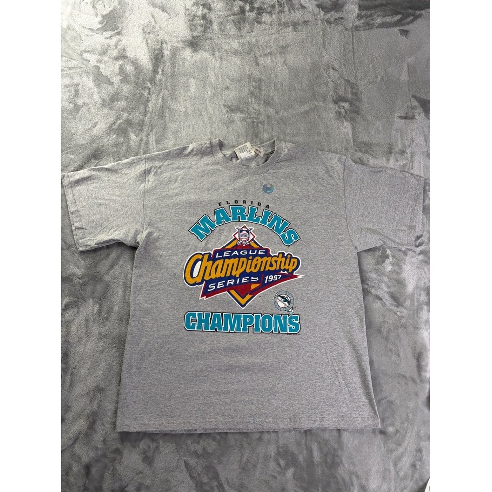 Vtg Lee Sport Baseball T-Shirt 1997 Florida Marlins Champions Roster Men XL